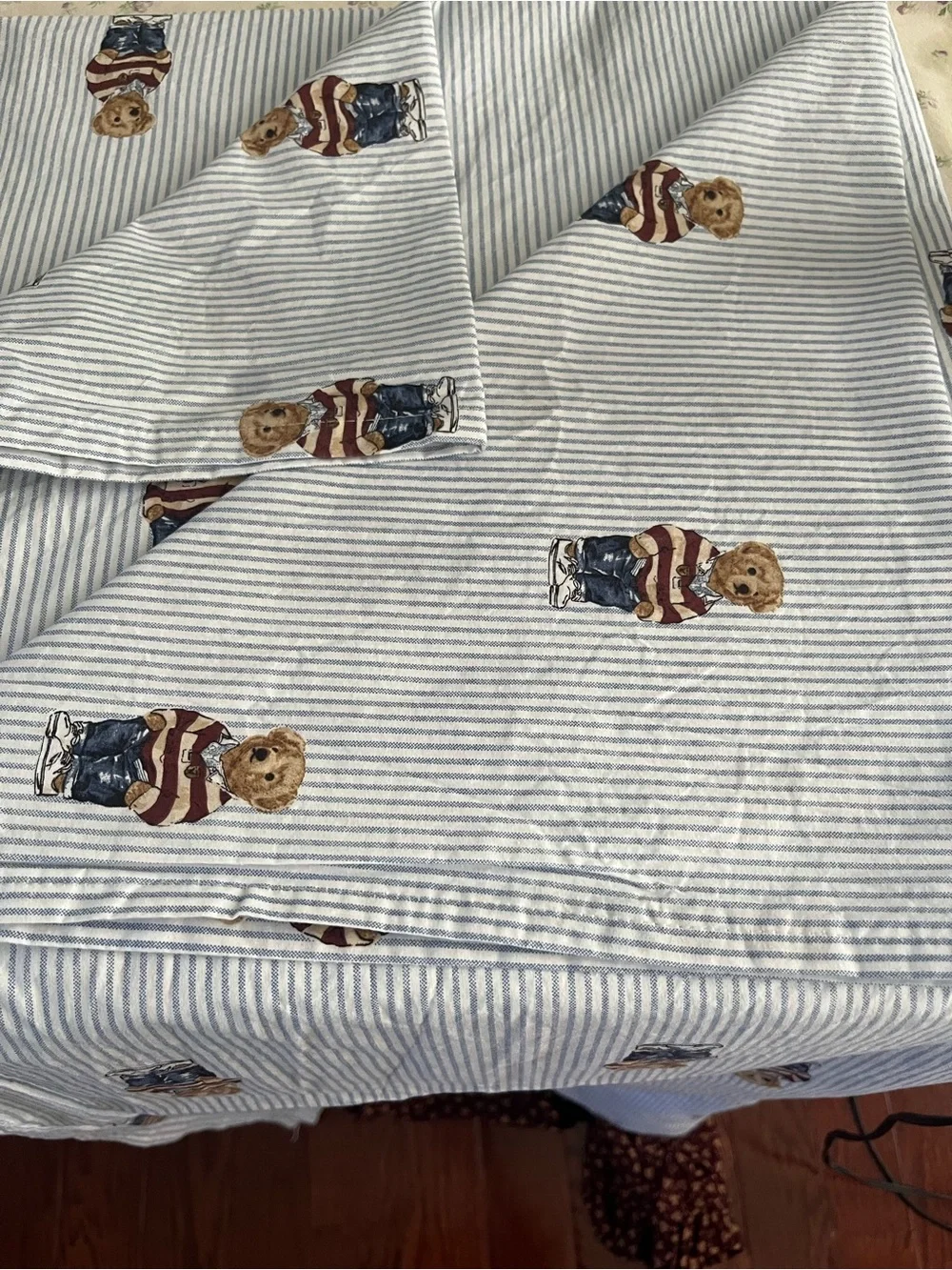Ralph Lauren Teddy Bear Cotton Twin bedsheet set  in Blue and White